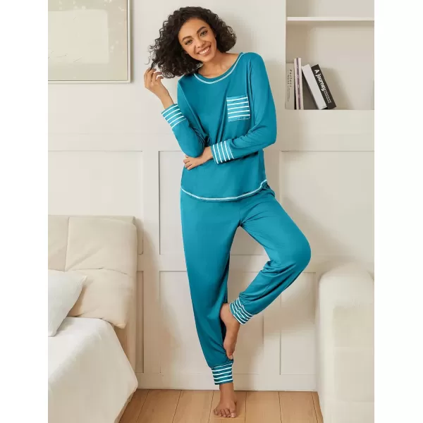 imageEkouaer 2 Pack Womens Pajama Sets Long Sleeve Lounge Sets Soft Pj Sleepwear LoungewearBlue GreenTie Dye Blue