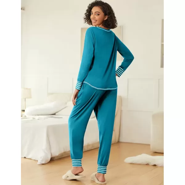 imageEkouaer 2 Pack Womens Pajama Sets Long Sleeve Lounge Sets Soft Pj Sleepwear LoungewearBlue GreenTie Dye Blue