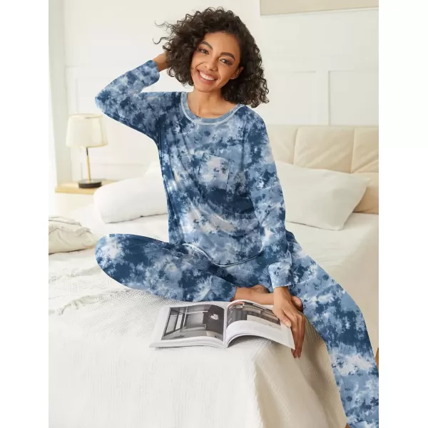 imageEkouaer 2 Pack Womens Pajama Sets Long Sleeve Lounge Sets Soft Pj Sleepwear LoungewearBlue GreenTie Dye Blue