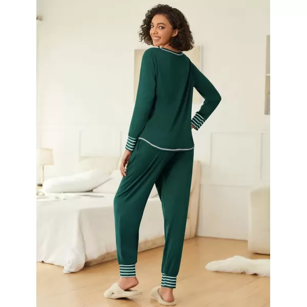 imageEkouaer 2 Pack Womens Pajama Sets Long Sleeve Lounge Sets Soft Pj Sleepwear LoungewearBugGreen