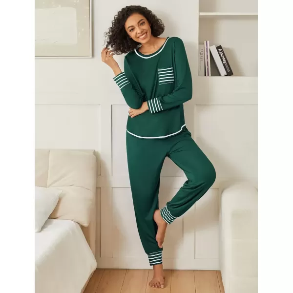 imageEkouaer 2 Pack Womens Pajama Sets Long Sleeve Lounge Sets Soft Pj Sleepwear LoungewearBugGreen