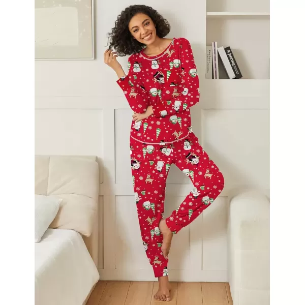 imageEkouaer 2 Pack Womens Pajama Sets Long Sleeve Lounge Sets Soft Pj Sleepwear LoungewearChristmas PrintGreen Snowflakes