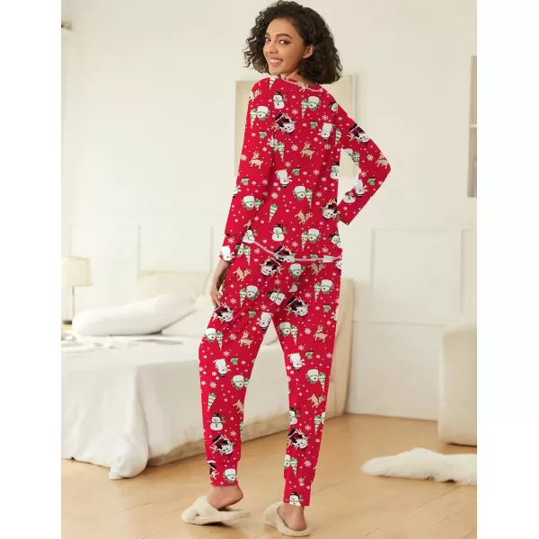 imageEkouaer 2 Pack Womens Pajama Sets Long Sleeve Lounge Sets Soft Pj Sleepwear LoungewearChristmas PrintGreen Snowflakes