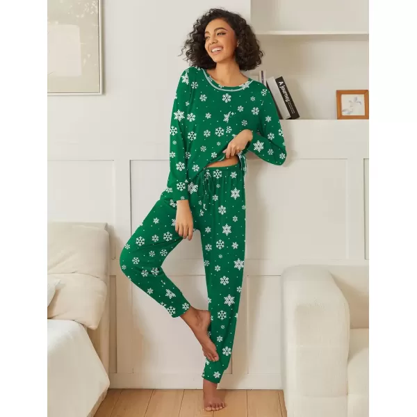 imageEkouaer 2 Pack Womens Pajama Sets Long Sleeve Lounge Sets Soft Pj Sleepwear LoungewearChristmas PrintGreen Snowflakes