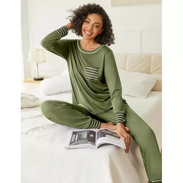 imageEkouaer 2 Pack Womens Pajama Sets Long Sleeve Lounge Sets Soft Pj Sleepwear LoungewearDeep GreyArmy Green