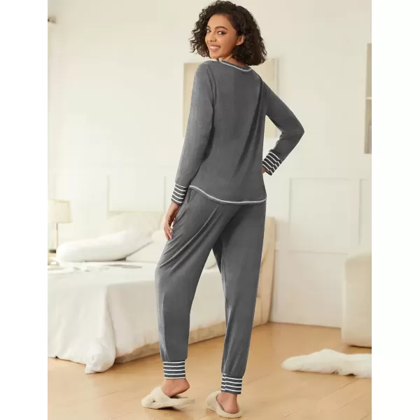 imageEkouaer 2 Pack Womens Pajama Sets Long Sleeve Lounge Sets Soft Pj Sleepwear LoungewearDeep GreyArmy Green