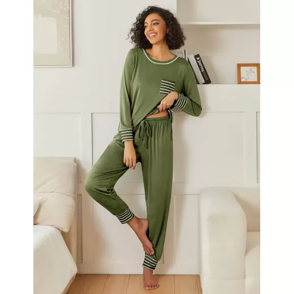 imageEkouaer 2 Pack Womens Pajama Sets Long Sleeve Lounge Sets Soft Pj Sleepwear LoungewearDeep GreyArmy Green