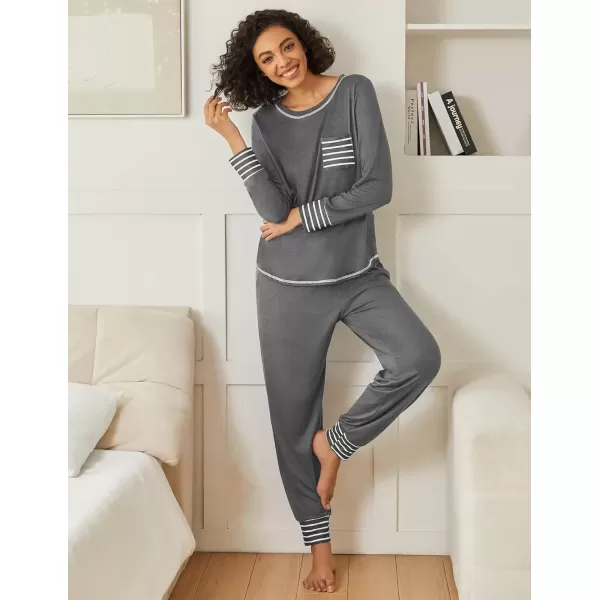 imageEkouaer 2 Pack Womens Pajama Sets Long Sleeve Lounge Sets Soft Pj Sleepwear LoungewearDeep GreyArmy Green