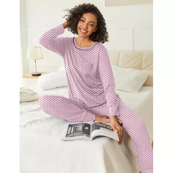 imageEkouaer 2 Pack Womens Pajama Sets Long Sleeve Lounge Sets Soft Pj Sleepwear LoungewearHeart PrintPink Point