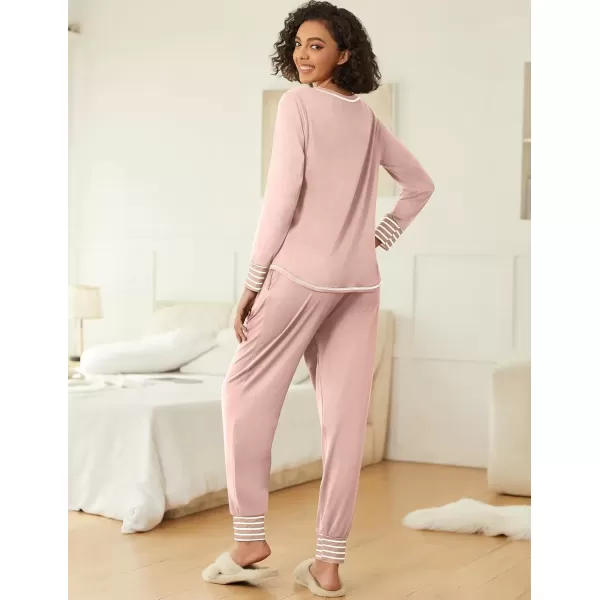 imageEkouaer 2 Pack Womens Pajama Sets Long Sleeve Lounge Sets Soft Pj Sleepwear LoungewearLotus PinkLight Grey