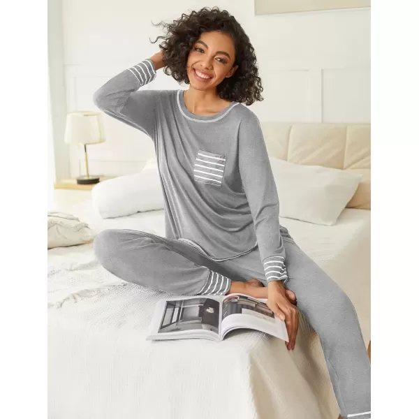 imageEkouaer 2 Pack Womens Pajama Sets Long Sleeve Lounge Sets Soft Pj Sleepwear LoungewearLotus PinkLight Grey