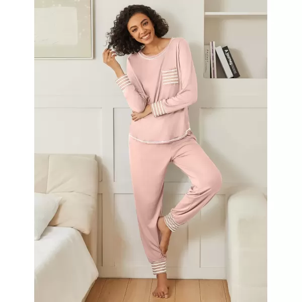 imageEkouaer 2 Pack Womens Pajama Sets Long Sleeve Lounge Sets Soft Pj Sleepwear LoungewearLotus PinkLight Grey