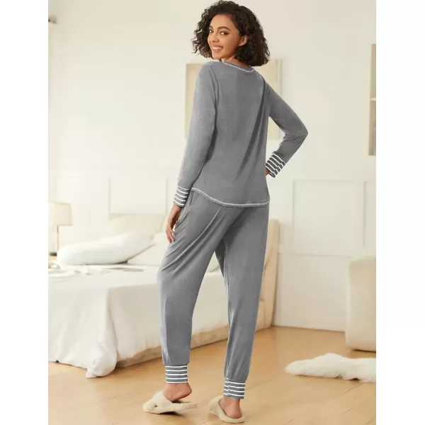 imageEkouaer 2 Pack Womens Pajama Sets Long Sleeve Lounge Sets Soft Pj Sleepwear LoungewearMiddle GreyBlack Star