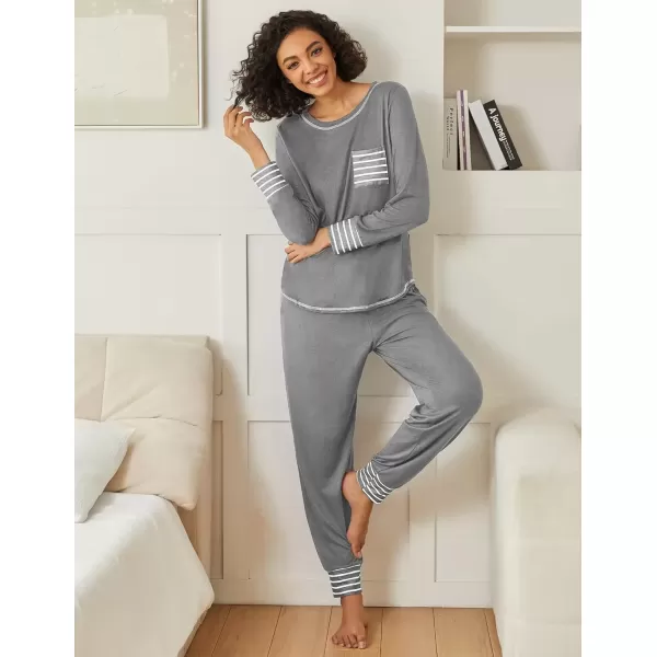 imageEkouaer 2 Pack Womens Pajama Sets Long Sleeve Lounge Sets Soft Pj Sleepwear LoungewearMiddle GreyBlack Star