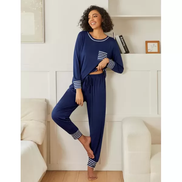 imageEkouaer 2 Pack Womens Pajama Sets Long Sleeve Lounge Sets Soft Pj Sleepwear LoungewearNavy BlueGrey