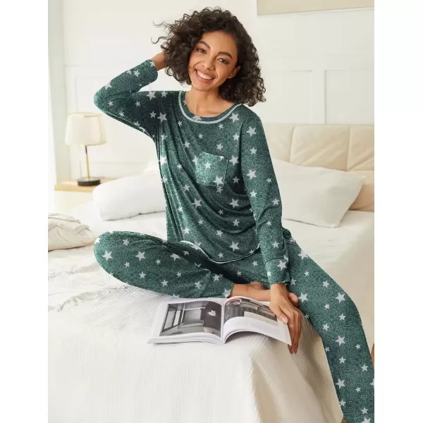 imageEkouaer 2 Pack Womens Pajama Sets Long Sleeve Lounge Sets Soft Pj Sleepwear LoungewearNavy BlueGrey Star