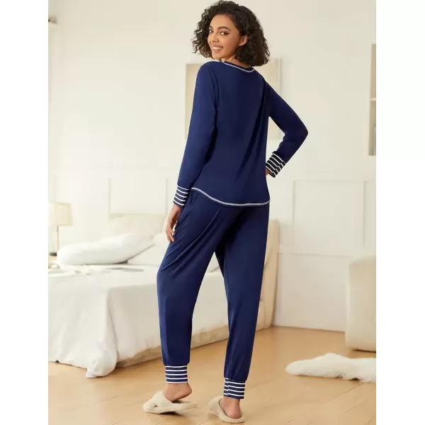 imageEkouaer 2 Pack Womens Pajama Sets Long Sleeve Lounge Sets Soft Pj Sleepwear LoungewearNavy BlueGrey Star