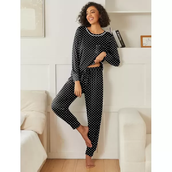 imageEkouaer 2 Pack Womens Pajama Sets Long Sleeve Lounge Sets Soft Pj Sleepwear LoungewearPink StripeBlack Dots