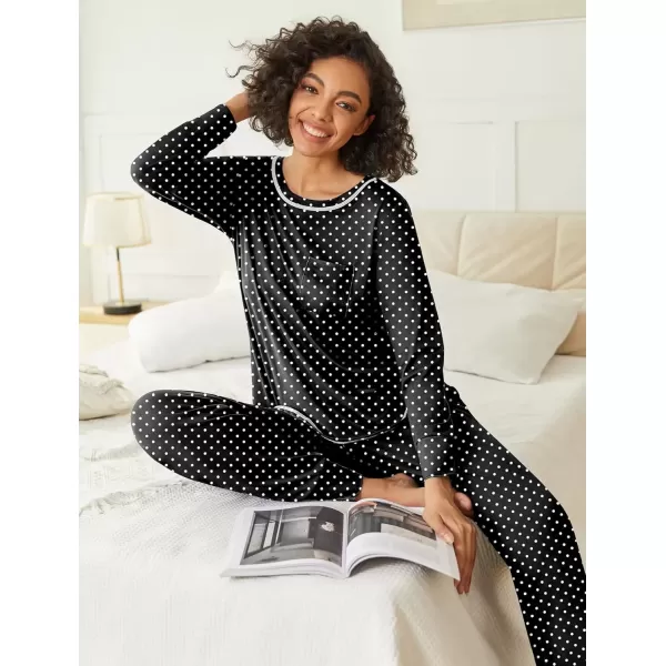 imageEkouaer 2 Pack Womens Pajama Sets Long Sleeve Lounge Sets Soft Pj Sleepwear LoungewearPink StripeBlack Dots