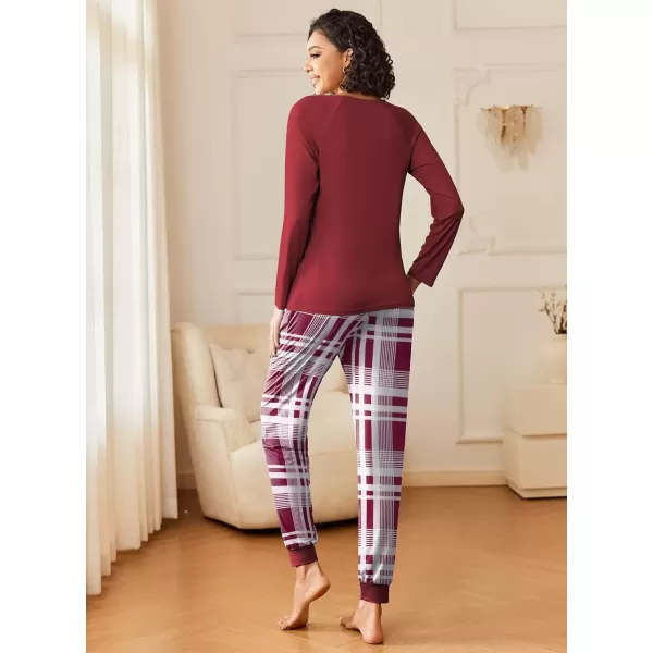 imageEkouaer 2 Pack Womens Pajamas Set Long Sleeve Sleepwear Top and Jogger Pants Lounge Sets Cozy Pjs Loungewear SXXLBlack Red Plaidwine Plaid