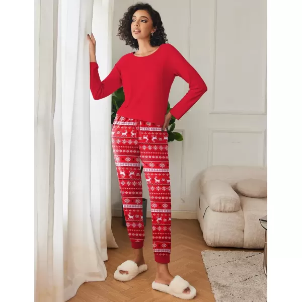 imageEkouaer 2 Pack Womens Pajamas Set Long Sleeve Sleepwear Top and Jogger Pants Lounge Sets Cozy Pjs Loungewear SXXLDark Green Plaidchristmas Red