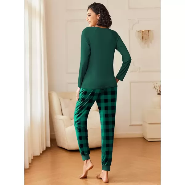 imageEkouaer 2 Pack Womens Pajamas Set Long Sleeve Sleepwear Top and Jogger Pants Lounge Sets Cozy Pjs Loungewear SXXLDark Green Plaidchristmas Red