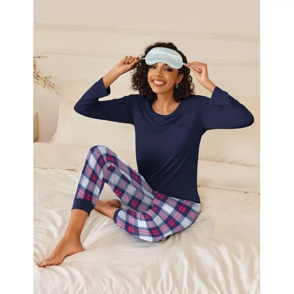 imageEkouaer 2 Pack Womens Pajamas Set Long Sleeve Sleepwear Top and Jogger Pants Lounge Sets Cozy Pjs Loungewear SXXLNavy Plaidwine Plaid