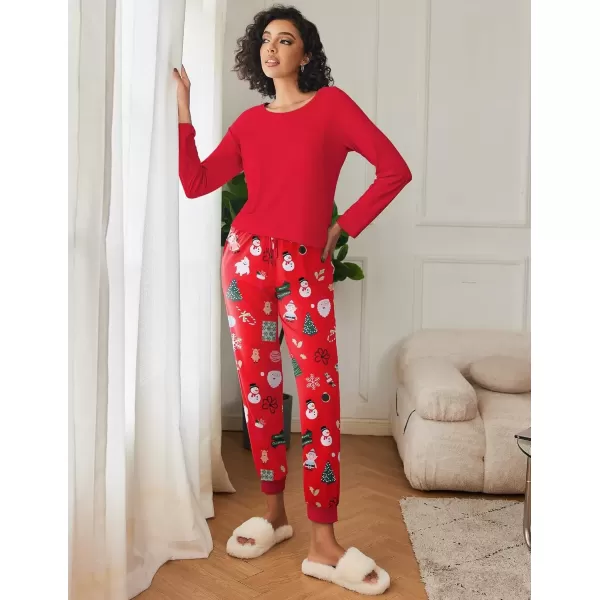 imageEkouaer 2 Pack Womens Pajamas Set Long Sleeve Sleepwear Top and Jogger Pants Lounge Sets Cozy Pjs Loungewear SXXLXmas Redxmas Green