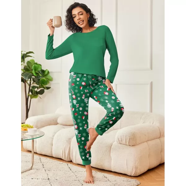 imageEkouaer 2 Pack Womens Pajamas Set Long Sleeve Sleepwear Top and Jogger Pants Lounge Sets Cozy Pjs Loungewear SXXLXmas Redxmas Green