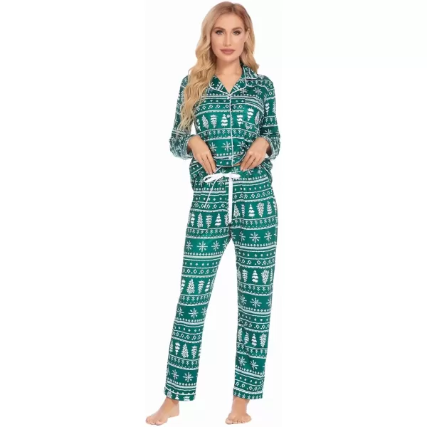 imageEkouaer Christmas Family Matching Pajamas Long Sleeve Button Down Pj Set Festival Party SleepwearDark GreenSnowflake