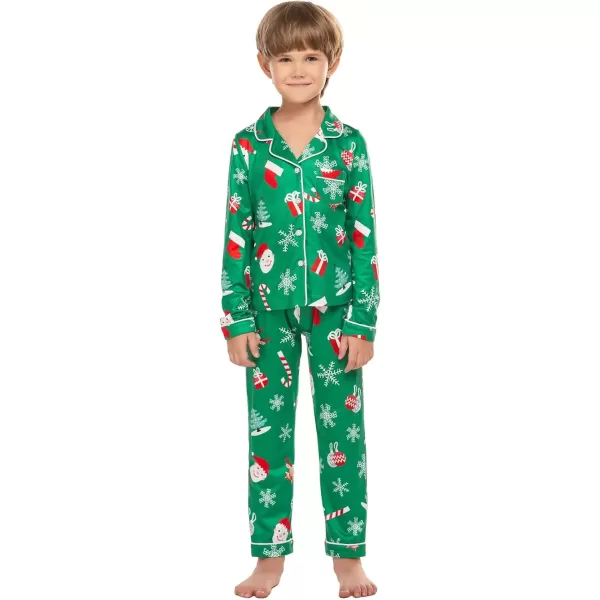 imageEkouaer Christmas Family Matching Pajamas Long Sleeve Button Down Pj Set Festival Party SleepwearGreenSanta Claus