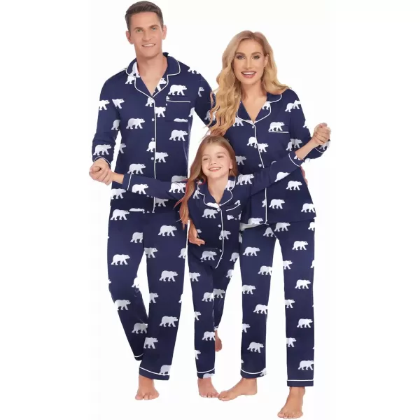 imageEkouaer Christmas Family Matching Pajamas Long Sleeve Button Down Pj Set Festival Party SleepwearNavy BlueBear