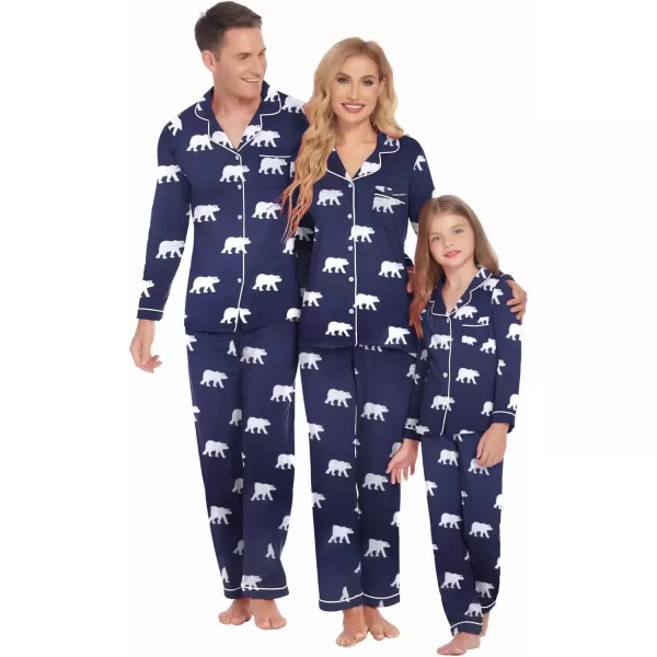 imageEkouaer Christmas Family Matching Pajamas Long Sleeve Button Down Pj Set Festival Party SleepwearNavy BlueBear