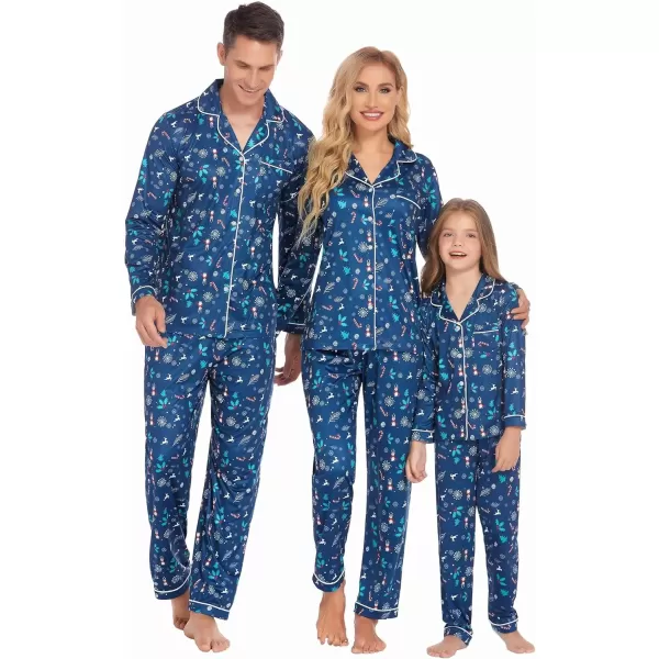 imageEkouaer Christmas Family Matching Pajamas Long Sleeve Button Down Pj Set Festival Party SleepwearNavy BlueXmas Tree