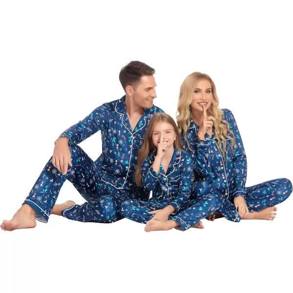 imageEkouaer Christmas Family Matching Pajamas Long Sleeve Button Down Pj Set Festival Party SleepwearNavy BlueXmas Tree