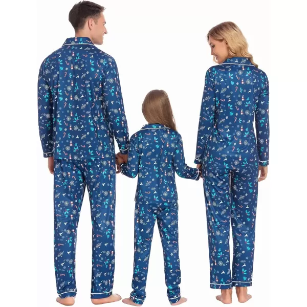 imageEkouaer Christmas Family Matching Pajamas Long Sleeve Button Down Pj Set Festival Party SleepwearNavy BlueXmas Tree