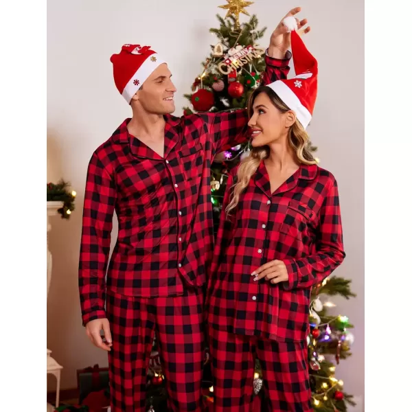 imageEkouaer Christmas Family Matching Pajamas Long Sleeve Button Down Pj Set Festival Party SleepwearRed Black Plaid