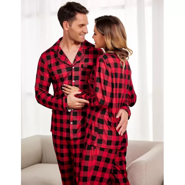 imageEkouaer Christmas Family Matching Pajamas Long Sleeve Button Down Pj Set Festival Party SleepwearRed Black Plaid