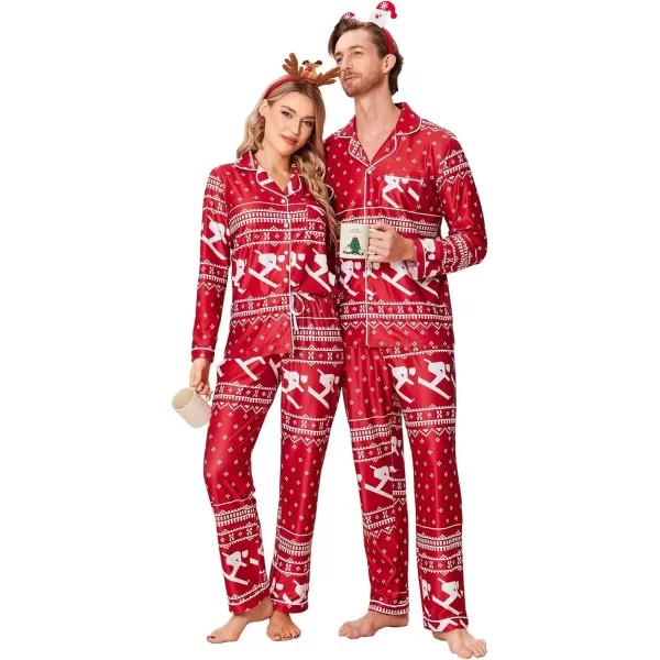 imageEkouaer Christmas Family Matching Pajamas Long Sleeve Button Down Pj Set Festival Party SleepwearRedAsymmetric Pattern