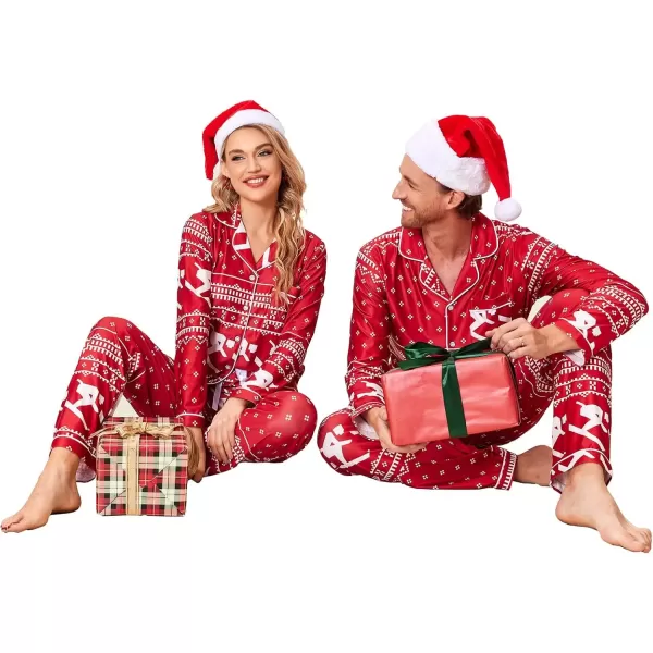 imageEkouaer Christmas Family Matching Pajamas Long Sleeve Button Down Pj Set Festival Party SleepwearRedAsymmetric Pattern