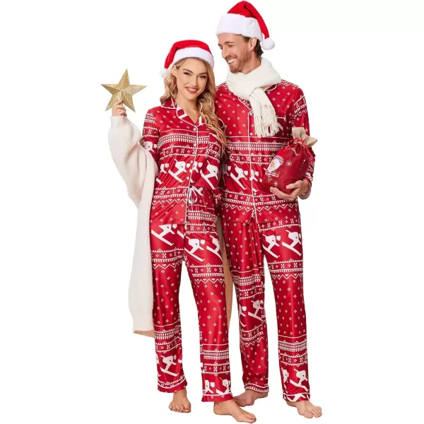 imageEkouaer Christmas Family Matching Pajamas Long Sleeve Button Down Pj Set Festival Party SleepwearRedAsymmetric Pattern