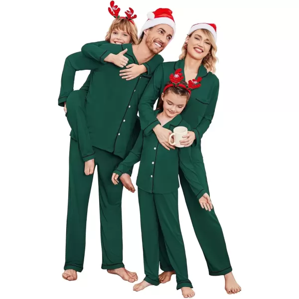 imageEkouaer Christmas Family Matching Pajamas Long Sleeve Button Down Pj Set Festival Party SleepwearSoliddeep Green