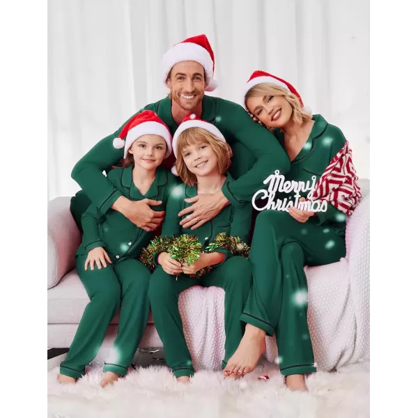 imageEkouaer Christmas Family Matching Pajamas Long Sleeve Button Down Pj Set Festival Party SleepwearSoliddeep Green