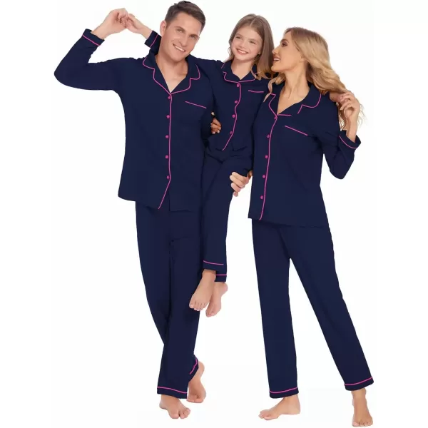 imageEkouaer Christmas Family Matching Pajamas Long Sleeve Button Down Pj Set Festival Party SleepwearSolidnavu Blue