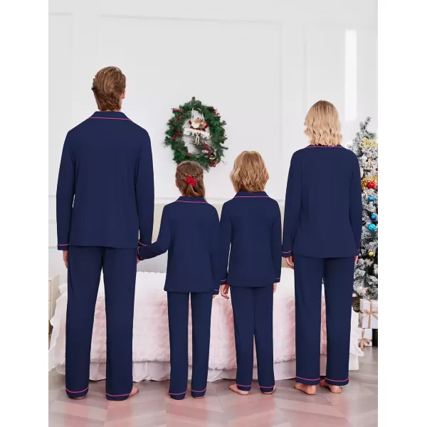 imageEkouaer Christmas Family Matching Pajamas Long Sleeve Button Down Pj Set Festival Party SleepwearSolidnavu Blue