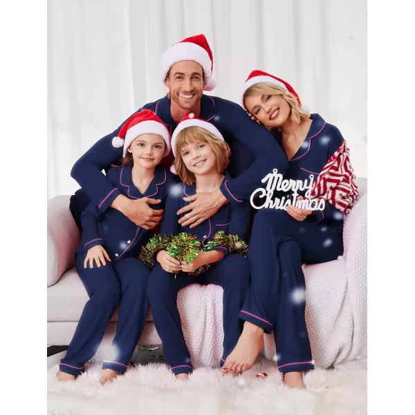 imageEkouaer Christmas Family Matching Pajamas Long Sleeve Button Down Pj Set Festival Party SleepwearSolidnavu Blue