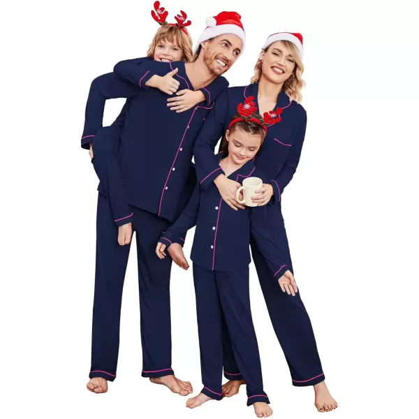 imageEkouaer Christmas Family Matching Pajamas Long Sleeve Button Down Pj Set Festival Party SleepwearSolidnavu Blue