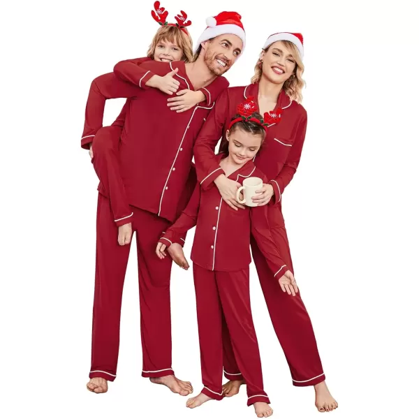 imageEkouaer Christmas Family Matching Pajamas Long Sleeve Button Down Pj Set Festival Party SleepwearSolidwine Red