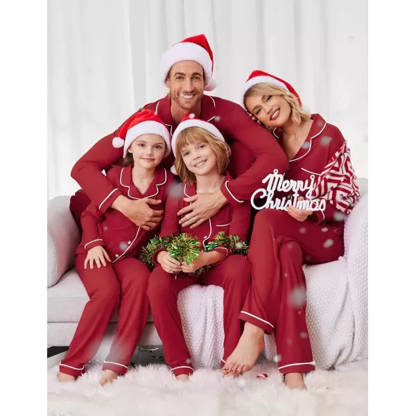 imageEkouaer Christmas Family Matching Pajamas Long Sleeve Button Down Pj Set Festival Party SleepwearSolidwine Red