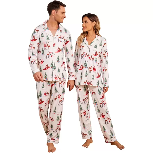 imageEkouaer Christmas Family Matching Pajamas Long Sleeve Button Down Pj Set Festival Party SleepwearWhiteChristmas Elements